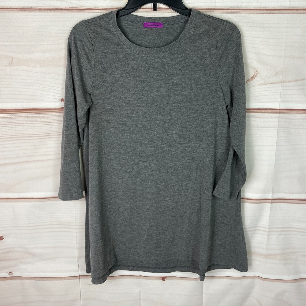 Mountain Mamas Top Womens XS Gray Essential Tunic 3/4 Sleeve Crew Neck Solid